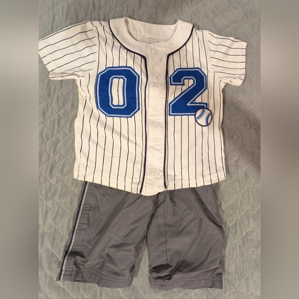 2T Striped Baseball Kids Shirt And Gray Pants